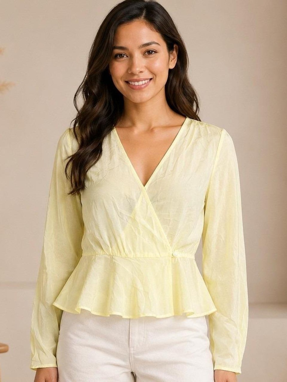 Madewell Wrap Peplum Top, Yellow, size 0
